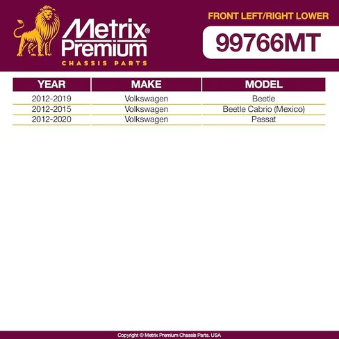 صنع في أوروبا - ذراع التحكم السفلي الأمامي الأيسر والأيمن الفاخر من Metrix 522837 و522838 يناسب 2012-2019 Volkswagen Beetle، 2012-2015 Volkswagen Beetle Cabrio (المكسيك)، 2012-2020 Volkswagen Passat in Saudi Arabia