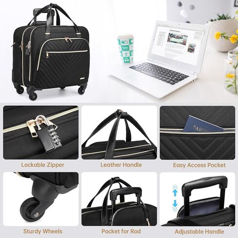 حقيبة كمبيوتر محمول متدحرجة للنساء بعجلات دوارة، حقيبة كمبيوتر متدحرجة مقاس 15.6 بوصة، حقيبة دفل للنساء أثناء السفر والعمل in Kuwait