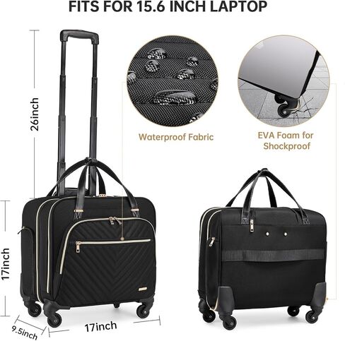 حقيبة كمبيوتر محمول متدحرجة للنساء بعجلات دوارة، حقيبة كمبيوتر متدحرجة مقاس 15.6 بوصة، حقيبة دفل للنساء أثناء السفر والعمل in Kuwait