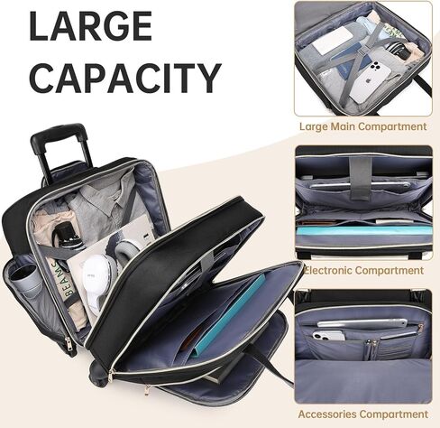 حقيبة كمبيوتر محمول متدحرجة للنساء بعجلات دوارة، حقيبة كمبيوتر متدحرجة مقاس 15.6 بوصة، حقيبة دفل للنساء أثناء السفر والعمل in Kuwait