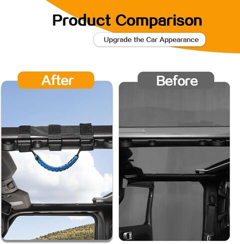Hoolcar 4 × مقابض قضبان دوارة مقابض باراكورد متوافقة مع 1955-2023 Jeep Wrangler YJ TJ JK JKU JL JLU & Gladiator JT، أسود وأبيض، ملحقات داخلية in Kuwait
