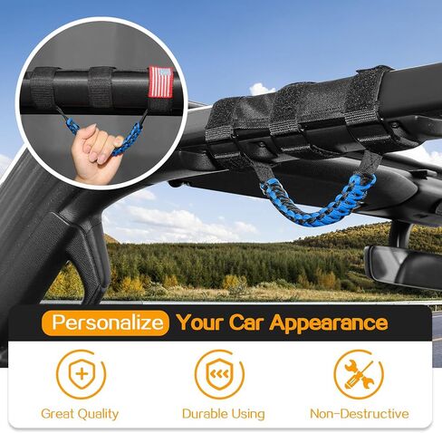Hoolcar 4 × مقابض قضبان دوارة مقابض باراكورد متوافقة مع 1955-2023 Jeep Wrangler YJ TJ JK JKU JL JLU & Gladiator JT، أسود وأبيض، ملحقات داخلية in Kuwait
