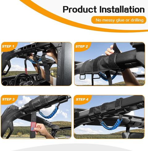 Hoolcar 4 × مقابض قضبان دوارة مقابض باراكورد متوافقة مع 1955-2023 Jeep Wrangler YJ TJ JK JKU JL JLU & Gladiator JT، أسود وأبيض، ملحقات داخلية in Kuwait