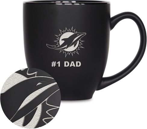 Rico Industries NFL Football #1 Dad 15oz Laser Engraved Matte Black Ceramic Bistro Mug - for Hot or Cold Drinks in Saudi Arabia