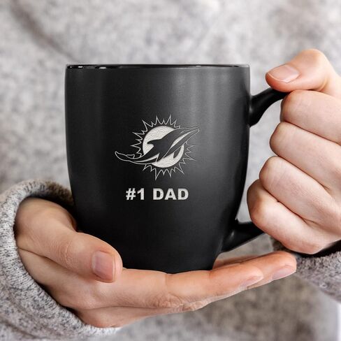 Rico Industries NFL Football #1 Dad 15oz Laser Engraved Matte Black Ceramic Bistro Mug - for Hot or Cold Drinks in Saudi Arabia