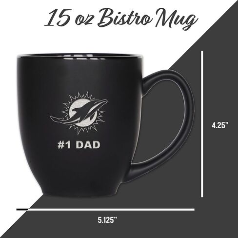 Rico Industries NFL Football #1 Dad 15oz Laser Engraved Matte Black Ceramic Bistro Mug - for Hot or Cold Drinks in Saudi Arabia