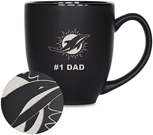 Rico Industries NFL Football #1 Dad 15oz Laser Engraved Matte Black Ceramic Bistro Mug - for Hot or Cold Drinks in Saudi Arabia