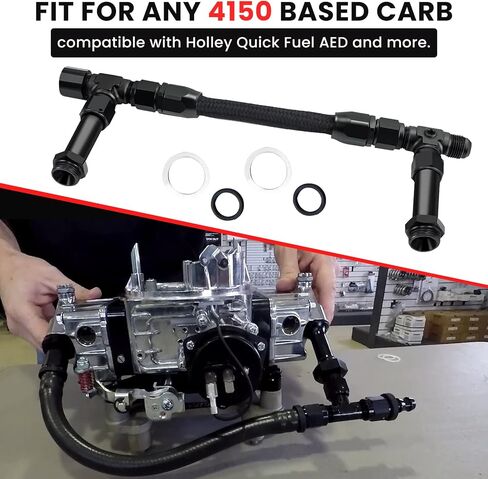 8AN 4150 Carburetor Dual Feed Fuel Line Kit, Universal 7/8" Aluminum Alloy Braided Dual Inlet Fuel Line Kit Fit for Holley 4150 Carburetor Automotive Replacement - Black in Saudi Arabia