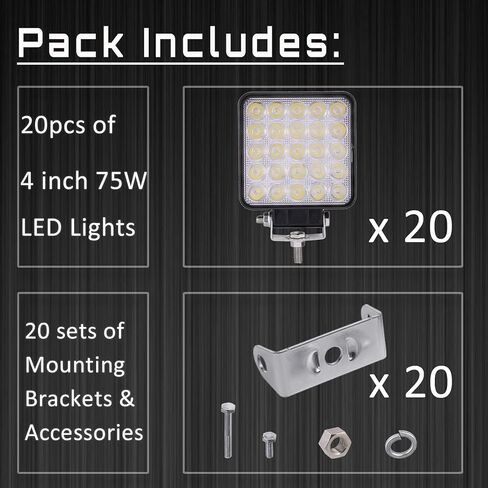 LED Work Lights for Truck Tractor, 75W 7000lm 4 Inch Square LED Light Pods Cube Waterproof LED Off-Road Light Bar for Car Boat ATV UTV RV Golf Cart Lawn Mower 12V 24V,10Pack in Saudi Arabia