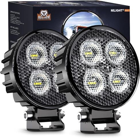 Nilight 2PCS 3Inch 12W Amber Round LED Yellow Work Pods Driving Light 90° Flood Beam Built-in EMC Offroad Side Fog Lights for Tractor Truck Motorcycle Boat SUV ATV UTV in Saudi Arabia