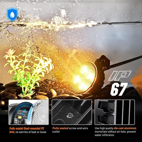 Nilight 2PCS 3Inch 12W Amber Round LED Yellow Work Pods Driving Light 90° Flood Beam Built-in EMC Offroad Side Fog Lights for Tractor Truck Motorcycle Boat SUV ATV UTV in Saudi Arabia