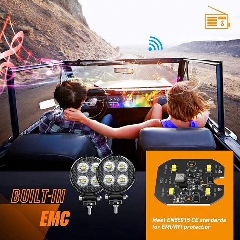 Nilight 2PCS 3Inch 12W Amber Round LED Yellow Work Pods Driving Light 90° Flood Beam Built-in EMC Offroad Side Fog Lights for Tractor Truck Motorcycle Boat SUV ATV UTV in Saudi Arabia