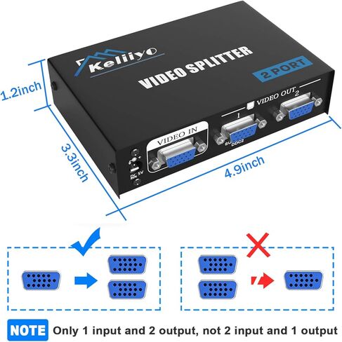 مقسم فيديو VGA مزود بمنفذين مع محول تيار متردد 1 إلى 2 ناسخ VGA يدعم دقة 1920X1440 وعرض النطاق الترددي 220 ميجاهرتز لتكرار الشاشة in Kuwait