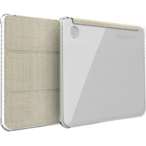 TUDIA SKN FLIP Designed for Kobo Libra Colour Case (2024) - [Auto Wake/Sleep Technology] Shockproof Slim Transparent TPU Back with Trifold Leather eReader Cover - Clear Beige