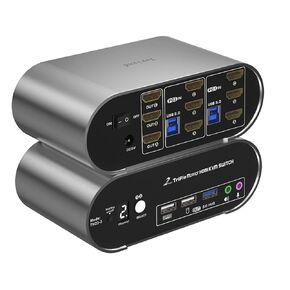 HDMI Triple Monitor KVM Switch 4K60Hz, Audio Microphone hotkey EDID with Cables