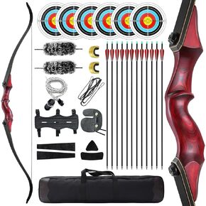 oubert 60 Inch Recurve Bow and Arrow Set Right Hand Archery Hunting Bow with Bow Bag 20-60 Lbs Wooden Riser Takedown Bow for Adults Beginners Target Practice