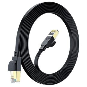 Cat 8 Ethernet Cable 15 ft, Flat Ethernet Cable, Ethernet Cable with Gold-Plated RJ45 Connector, LAN Internet Cable, Network Cable for Modems, Routers, High Speed Ethernet Cable, Black