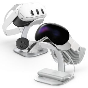 Spigen Stand Designed for Apple Vision Pro and Meta Quest 3/Meta Quest 3S - Premium Aluminum Universal VR Headset Display Dock Station - Silver