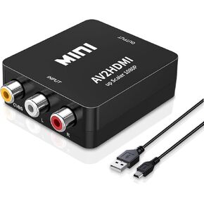 RCA to HDMI Converter, AV to HDMI Converter, 1080P Mini RCA AV Composite Video Audio to HDMI Converter Adapter Box for TV/Wii/PC/PS2/STB/Xbox/VHS/VCR/Camera/DVD, Support PAL/NTSC with USB Power Cable