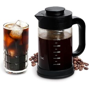 COOK WITH COLOR Cold Brew & Tea Maker - High Borosilicate Glass, PP Handle and Cover, 304 Stainless Steel Filter, TPR Base - Black