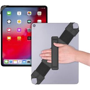 Universal Tablet Hand Strap Holder, 360 Degrees Swivel Leather Handle Grip with Elastic Belt, Secure & Portable for 12.9" Tablets (iPad Pro 2018),Black