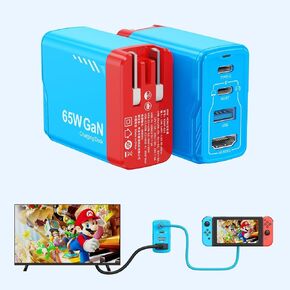 Docking Station for Switch/OLED, 65W Portable Charger Dock with HDMI 4K@60Hz, Switch TV Dock Adapter, USB-C PD Fast Charging, Compact Base for Steam Deck, iPad, Laptop,Red and Blue