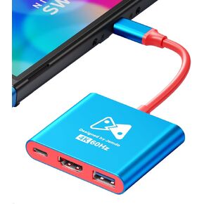 Portable Dock Adapter for Switch, Travel Docking Station for TV with 4K@60Hz HDMI Output & PD Fast Charging & USB 3.0 Compatible with Switch/OLED, Steam Deck, MacBook Pro/Air, ROG Ally