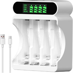 IMREN AA AAA Battery Charger, 4 Independent Charging Slots AA AAA Battery Charger with LCD Screen, 5V 2A Type-C and Micro USB Input, for NiMH/NiCD Rechargeable Batteries
