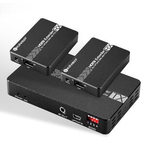 HDMI Extender Over Ethernet, 1080P HDMI Extender Splitter Over Signal CAT6 Cable Up to 196ft, 1x2 HDMI Extender for Dual Monitor with IR Remote Control, Support USB Software Update, PoC, EDID