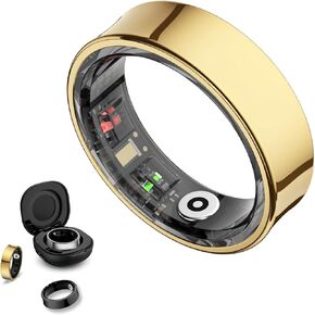 Smart Ring Health Tracker, Health Rings for Women & Men, No Subscription Required, Long-Lasting Battery Sleep Ring, Fitness & Sleep Monitor Compatible with iOS & Android (Gold, 10)