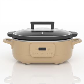 MAGNIFIQUE 6 Quart Programmable Slow Cooker Removable Healthy Nonstick Pot - Small Kitchen Appliance for Family Dinners - Serves 6+ People - Heat Settings: Keep Warm Brown Sugar