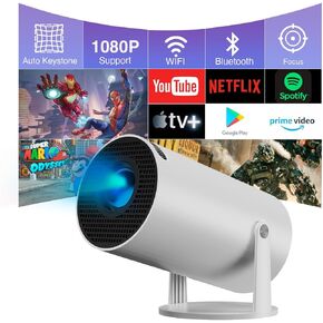 Mini Projector Portable Projector with WiFi6 and Bluetooth 5.0 130-Inch 1080P Support 160 ANSI Auto Keystone Outdoor Home Projector Built-in Android 11.0 OS