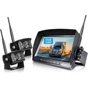 1080P FHD Digital Wireless Backup Camera System Kit for RV/Truck/Trailer/Van/Bus,Night Vision,7inch HD LCD Monitor,IP69 Waterproof Rear View Camera No Interference Record-HW02
