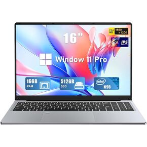 Gaming Laptop | 16 Inch FHD Display (1920 x 1200) | 12th N100 Laptop Computer | 16GB RAM 512GB SSD | Supports 180 Angle Opening | Bluetooth | Backlit Keyboard | Windows 11 Pro.