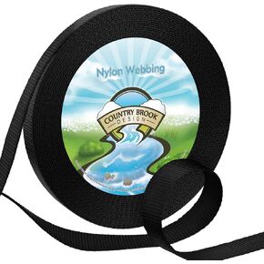 Country Brook Design - 1 Inch Heavy Duty 100% Real Nylon Webbing - 30+ Vibrant Colors (Black, 10 Yards)
