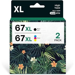 67XL Printer Ink Replacement for HP 67 Ink cartridges Black/Color Combo Pack Remanufactured for DeskJet 2700 2700e 2755e 2755 4155e Envy 6055e 6055 6000 6400 6455e 6475 6452 6458 (2 Packs)