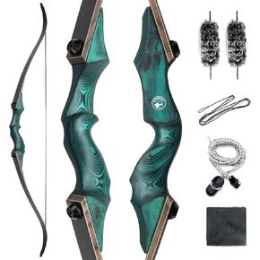 oubert 60 Inch 20-60 Lbs Recurve Bow Set Right Hand Archery Hunting Bow Wooden Riser Takedown Bow with Stringer Tool for Adults Outdoor Target Practice