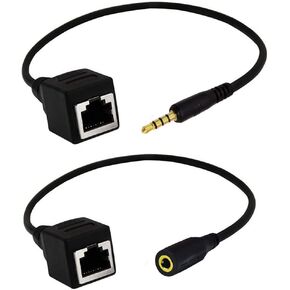 Seadream Network RJ45 Female to DC 3.5mm Adapter DC 3.5mm Male and 3.5mm Female TRRS 4 Pole Jack to RJ45 Female Cable Adapter for Touch Screen Device KTV
