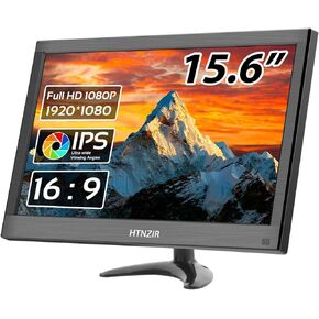 15.6 inch PC Monitor FHD IPS Display 1920 x 1080P LED Portable Monitor Desktop Monitor with HDMI/VGA/BNC/AV/USB/AV Port,Built-in Speakers,CCTV Monitor, VESA