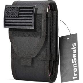 IronSeals Double Capacity Phone Holster, Tactical Molle Belt Pouch with Flag Patch for iPhone 16 Pro Max/16Pro/15ProMax/14 Pro Max/13 Pro Max/12ProMax/11ProMax, Samsung S24, Size Large Extra Stiffness