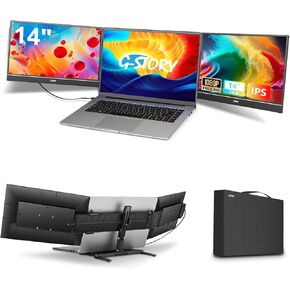 G-STORY Triple Laptop Screen Extender, 14" FHD 1080P Portable Laptop Extended Monitor, One Cable Connect Dual Screen Monitor Compatible with Mac/Windows Fits 13"-17.3" Laptops