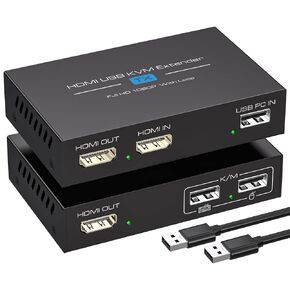 VPFET HDMI KVM USB Extender 394ft 120M Ove Cat 5e 6 7 1080P Ethernet Balun Transmitter Receiver with Loop Out Function Plug Play for Mouse and Keyboard Control