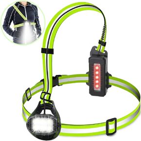 Running Lights for Runners USB Rechargeable,Chest Light for Running at Night 800 Lumen Adjustable Beam, Safety Light with Yellow Reflective Vest for Running, Walking Light for Night Walking