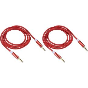 DMiotech 2Pcs 3.5mm 1/8" Male TRS to 6.35mm 1/4" Male TRS Audio Cable 3 Pole Aluminum Alloy Housing Braided Aux Cable for Phone Car Speaker 3.3Ft/1M Red