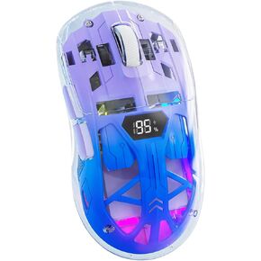 Wireless Gaming Mouse, Transparent RGB Mechanical Dual Mode Bluetooth Mouse, Digital Display, Silent Mice, 6 Buttons, Rechargeable, A Must-Have Cool USB Computer Mouse for Gaming and Esports (White)