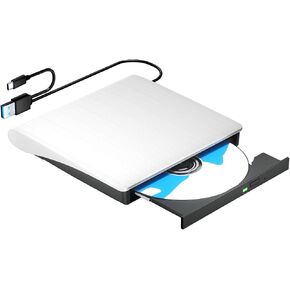 External CD/DVD Drive for Laptop PC CD DVD Player USB 3.0 Portable Optical Drive CD Burner Compatible with Windows 10 11 Linux Mac OS (White)