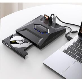 External USB 3.0 CD DVD Drive for Laptop,USB 3.0 USB C Portable CD Player DVD Burner with USB Hub and SD Card Reader 24X Super Fast Speed for Windows11 10,Mac OS,Linux,Vista Computer