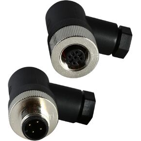 M12 4 Pin Right-Angle Male & Female Panel Mount Aviation Connector, Waterproof Industrial Circular Connector, Outdoor IP67 Rated Wire Connector for Reliable Electrical Connections