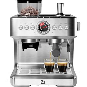 GlowSol Espresso Machine with Bean Grinder, Semi Automatic Espresso Machine, 20-Bar Espresso Maker with Milk Frother Steam Wand 2.8L Water Tank, Home Espresso Coffee Maker for Latte, Cappuccino
