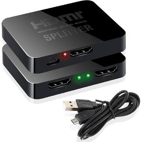 HDMI Splitter 1 in 2 Out- 1x2 HDMI Display Duplicate/Mirror - Powered Splitter Full HD 1080P, 4K @ 30Hz (One Input to Two Outputs) - USB Cable Included - 1 Source to 2 Identical Displays